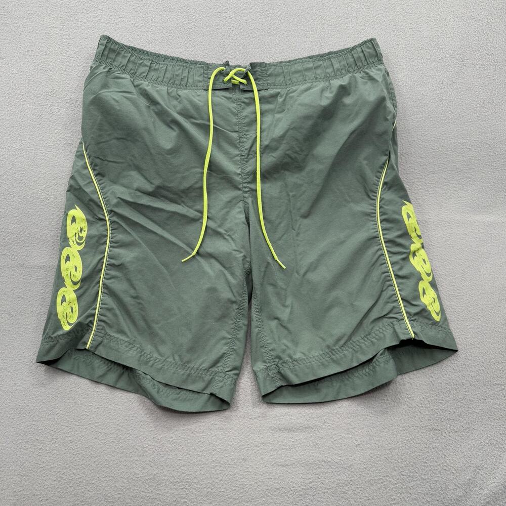 Nike‎ Shorts Mens Large Green Swim Trunks Mesh Lined Drawstring Swoosh Graphic
